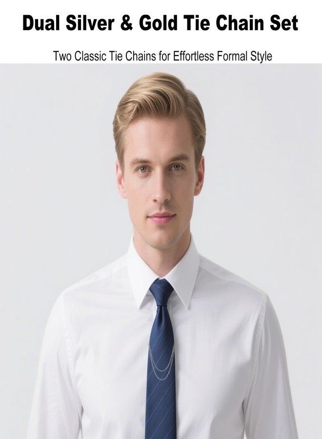 KGCGJVB 2Pcs Tie Chain for Men with Clasps Tacks Men's Accessories Suit Vest Neck Clips Stylish Chains and Clip Clasps for Ties Elegant Men's Tie Clips for Business Wedding and Formal Wear(Silver Gold) - Image 4